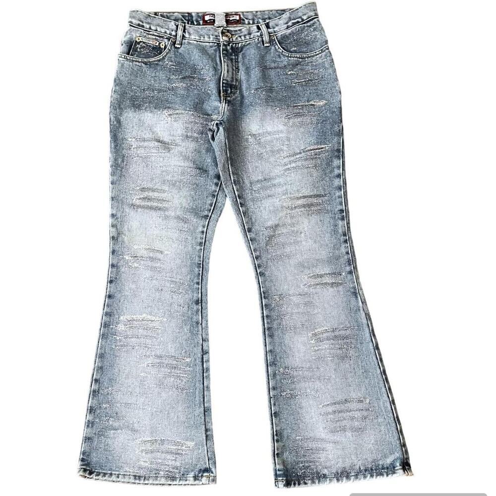 Vintage no excuses glitter animal print flare jeans